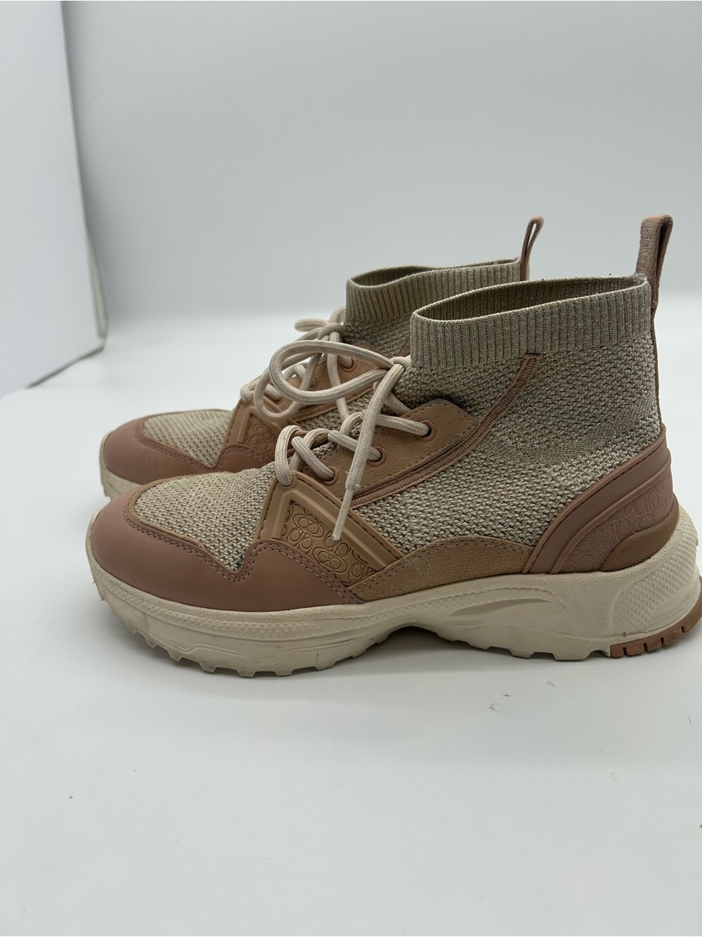 Coach C245 High Top Runner Sneakers in Blush Pink And Beige Colorway 8B